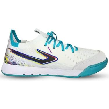 Imagem de Chuteira Futsal Topper Dominator Fuse 2 Futebol Salão Quadra Profissional Exclusiva Edição Limitada Leve Macia Resistente (Branco-Azul, BR, Adulto, Numérico, 39)