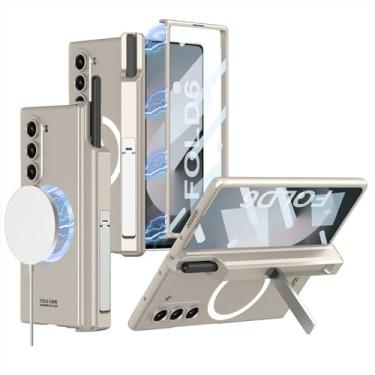 Imagem de Capa Protetora Com Suporte Spen, Suporte Lateral, Anel Magnético. Pelicula Frontal e Spen Ponta Fina Compatível com Samsung Z Fold6 (Gold)