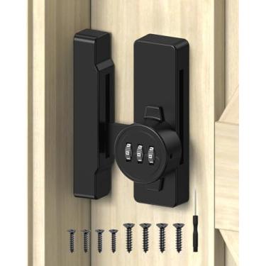 Imagem de MeBantoo Fechadura de porta de celeiro de 90/180 graus - Trava de segurança de combinação de 3 dígitos sem chave, trava de senha mecânica de liga de zinco para armário, armário de arquivos, porta