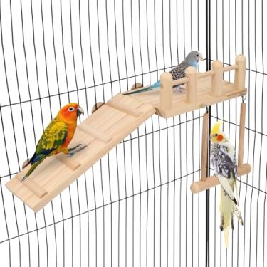 Imagem de Wontee Poleiros de pássaros plataforma balanço com escada de escalada, acessórios para gaiolas de pássaros, suporte de exercícios de ginástica para papagaios, periquitos, caique, senegal, calopsitas