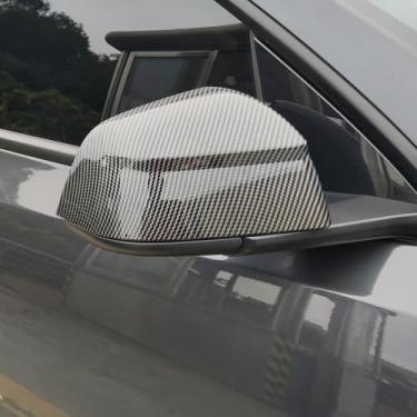Imagem de ZiWen Capa de espelho retrovisor de porta preta brilhante de fibra de carbono esportiva para Tesla Model Y Juniper 2026 2027 (impressão de fibra de carbono)