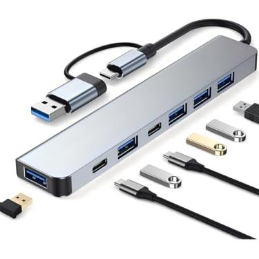 Imagem de Hub USB-C 7 em 1 Adaptador Multiportas com USB 3.0 2.0 e Tipo C Compatível com Notebook MacBook PC Pen Drive 5Gbps