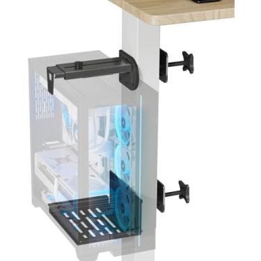 Imagem de JOY worker Suporte de PC embaixo da mesa para mesa em pé, suporte para computador de mesa, sem perfuração, capa ajustável para computador, suporte para CPU de até 20 kg, suporte de torre de PC preto