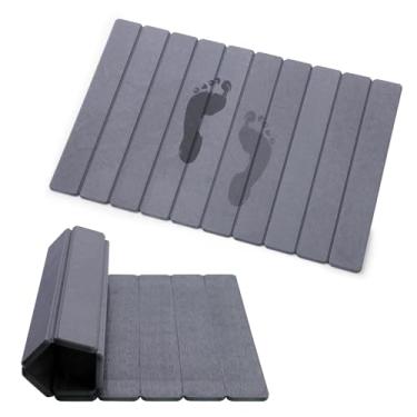 Imagem de zmnklry Tapete de banho de pedra dobrável, tapete de banho de diatomita de secagem rápida, tapete de secagem de pedra dura para banheiro piso de chuveiro, 60 x 39 cm (cinza escuro)