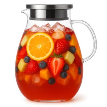 Imagem de Jarra de vidro extra grande de 2,5 L com tampa – ideal para limonada, chá gelado ou ponche de frutas, perfeito para churrasco, piquenique e reuniões de família