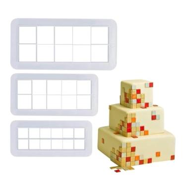 Imagem de Conjunto de cortadores de biscoito quadrados brancos, 3 tamanhos, geométrico, multicutor, cortador de bolo, ferramentas de cozimento e acessórios para cortador de biscoitos, decoração de bolo