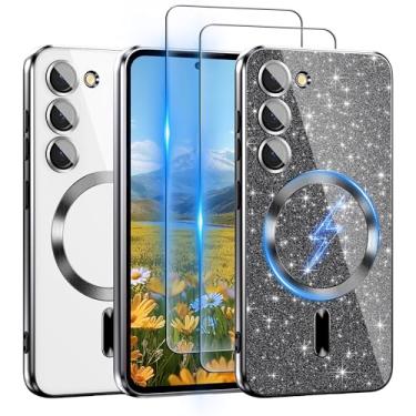 Imagem de Capa para Samsung Galaxy S23+ Plus compatível com MagSafe, [cartão de glitter e 2 peças de proteção de tela HD] [nunca amarela], capa fina à prova de choque antiarranhões transparente para Glaxy S23+