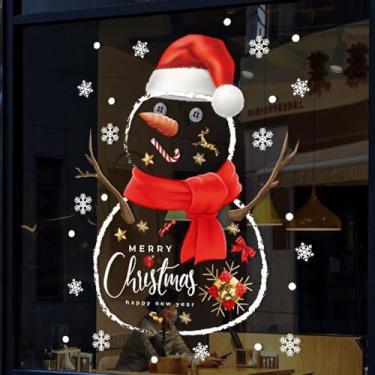 Imagem de 1 peça de adesivos adesivos de janela de Natal para vidro 58 x 48 cm grande boneco de neve natal janelas adesivos estáticos DIY parede janela porta feliz natal adesivo decalque adesivo para casa café