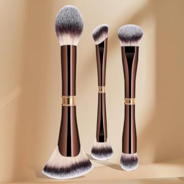 Imagem de 3 pincéis de maquiagem de precisão, cerdas macias e densas, ideal para contorno, blush e detalhes de sombras (café)
