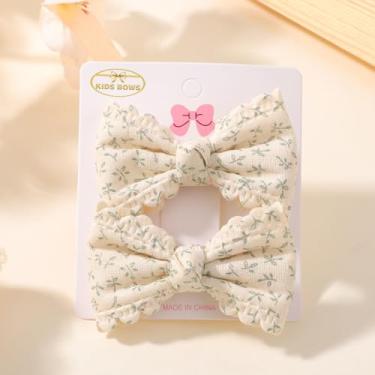 Imagem de 2 peças de grampos de cabelo com estampa doce laço lateral de renda de algodão pastoral presilhas de cabelo acessórios de cabelo