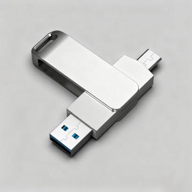 Imagem de Drive de salto duplo USB 3.2 Geração 1 Tipo-C de 128 GB, pen drive de metal USB-C com design giratório, prata
