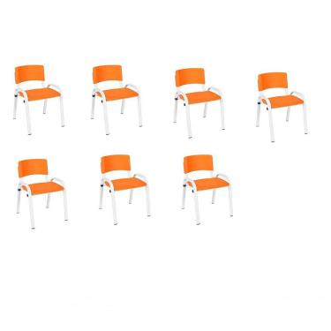 Imagem de Kit 7 Cadeiras Infantil Iso, Escola, Base Branco-laranja