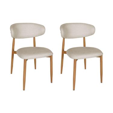 Imagem de Kit 2 Cadeiras De Jantar Lucy Estrutura Aço Carbono Laminado Natural Com Estofado Linho Cru