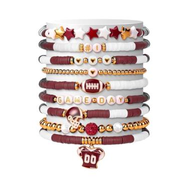 Imagem de Coshatch Dia de Jogo #1 Pulseira de Futebol com Pingente de Miçangas Elásticas Jérsei Pingente Jérsei Joias Esportivas para Mães Pais Treinadores Fãs Acessórios de Moda Verde, One Size, Argila de