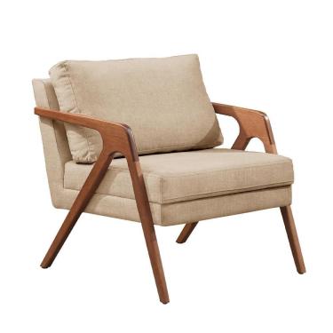 Imagem de Poltrona Mona Luxo Madeira Maciça Castellar Móbile Linho Bege Linho Bege