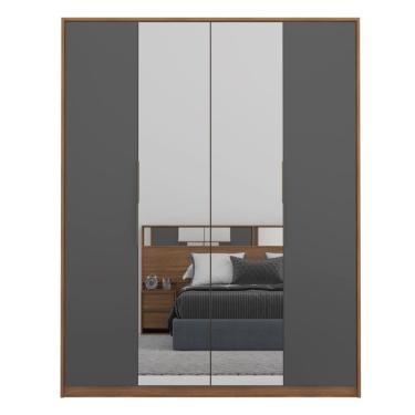 Imagem de Guarda Roupa Casal 4 Portas Com Espelho E 3 Gavetas Attore Amêndola grafito