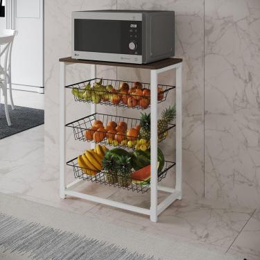 Imagem de Fruteira Com Suporte Para Micro-Ondas Barcelona Aço Branco Cesto Preto Tampo Amêndoa - Cor: Marrom