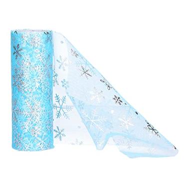 Imagem de Rolos de tule com padrão de floco de neve brilhante, artesanato faça você mesmo, fita azul, floco de neve branco, tecido de seda de nylon, 10 jardas para vestido de princesa,