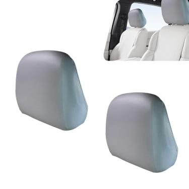 Imagem de CyperFair Capa de encosto de cabeça de carro 2 peças, capa de encosto de cabeça de couro elástico PU à prova d'água, capa protetora antiarranhões, ajuste sem costura, capa protetora universal média