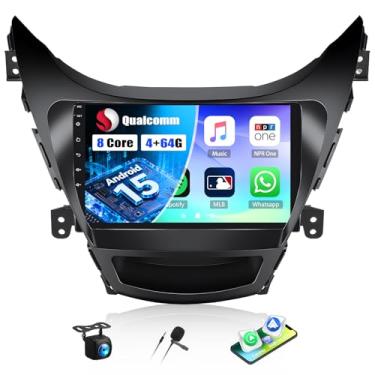 Imagem de 8 núcleos Qualcomm 4G + 64G Android 15 estéreo automotivo para Hyundai Elantra 2011 2012 2013 com Carplay sem fio e Android Auto, unidade de cabeça IPS Touchscreen de 9 polegadas DSP Bluetooth 5.1
