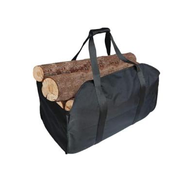 Imagem de BEISUOSI Bolsa de transporte de lenha, suporte de lenha de lona, fogões de madeira duráveis extragrande, lenha, troncos, acampamento, paisagismo (preto, G)