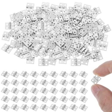 Imagem de 100 minidobradiças pequenas para artesanato, dobradiças pequenas de latão de 10 x 8 mm para caixa de joias, ferragens de dobradiça pequena de prata com 400 parafusos pequenos para caixa de madeira