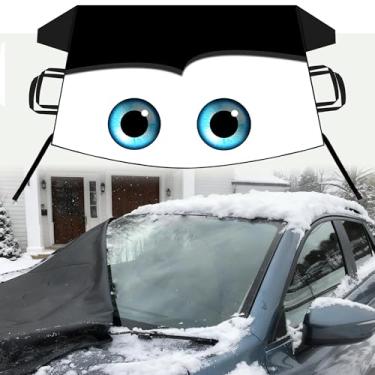 Imagem de Gven Capa de para-brisa de carro para gelo e neve - acessórios externos de inverno automotivo capa de carro à prova d'água para todos os climas, protetor de para-brisa externo (olhos)