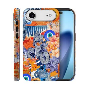 Imagem de Capa para iPhone 17 Air, capa fosca para meninas e mulheres, colagem azul peixe praia bicicleta flor