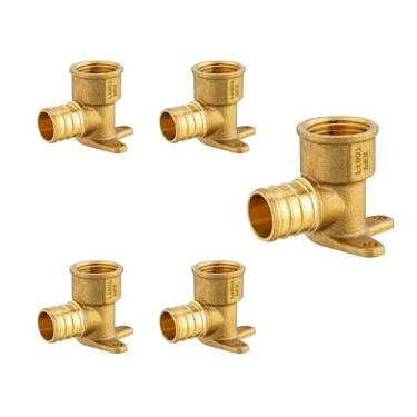 Imagem de Pacote com 5 acessórios PEX Niikappu 3/10.2 cm x 1/5.1 cm fêmea rosca NPT cotovelo de orelha gota, encaixes de tubo de crimpagem de latão para tubos PEX, ASTM F1807