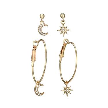 Imagem de Brincos de cristal femininos da moda, estrelas, lua, conjunto de combinação, acessórios populares de coringa, brincos redondos, presentes, One Size, Ágata