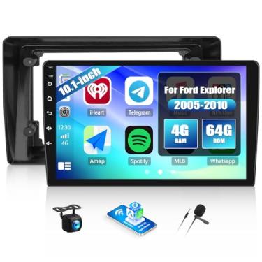 Imagem de Estéreo automotivo Android 4G + 64G para Ford Explorer 2005-2010, tela sensível ao toque de 10,1 polegadas com CarPlay Android Auto Mirror Link UI Bluetooth FM Navegação GPS WiFi FM SWC Shot Cut