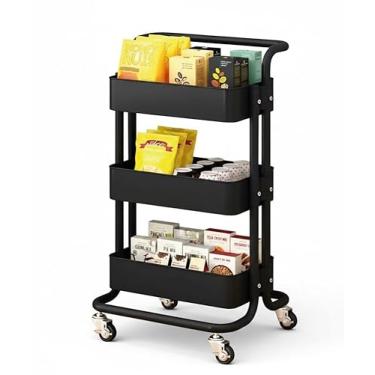 Imagem de Carrinho Organizador Multiuso com 3 Prateleiras e Rodízios 360° – Estrutura Metálica Reforçada, Design Compacto para Cozinha, Lavanderia, Banheiro e Escritório