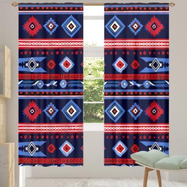 Imagem de 2 conjuntos de painéis étnicos astecas retrô cortinas transparentes arejadas com filtro leve painéis de cortina leve cortina de porta para janela para sala de estar, quarto, jantar, 192 cm de