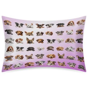 Imagem de Fronha Queen Size de cetim de seda para cabelo e pele, capa de almofada, macia, antiderrapante, rosa, animal, cão, com fecho de envelope para dormir, mulheres, homens, crianças, 50 x 76 cm, 1 peça