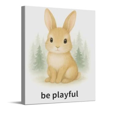 Imagem de Impressão de arte com citações inspiradoras Be Playful Bunny, arte de parede em tela de berçário de safári, decoração de parede de animal de bebê para quarto de bebê, presentes para meninos e meninas