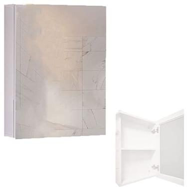 Imagem de SPXMQSS Armários de banheiro com espelho, armário de espelho de banheiro porta única armazenamento de banheiro armário de parede de banheiro com espelho pequeno espaço de apartamento liga de alumínio