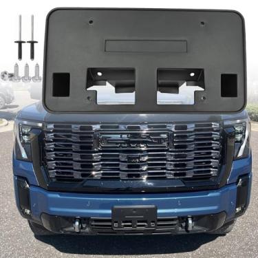 Imagem de FASTCHE Moldura de placa de licença frontal compatível com GMC Sierra 2500 HD 3500 HD 2024 2025 HD 3500 HD Suporte de montagem do para-choque dianteiro substitui # 85650574 GM1068257