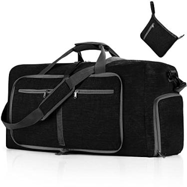 Imagem de Vomgomfom Bolsa Esportiva de Viagem Dobrável 65L com Compartimento de Sapatos, Impermeável e Resistente a Racha, Preta, 65L