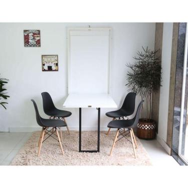 Imagem de Kit Mesa Retrátil Branca + 4 Cadeiras Pretas Charles Eames