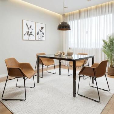 Imagem de Conjunto Sala de Jantar 4 Lugares Retangular Tampo de Vidro 120X85cm M