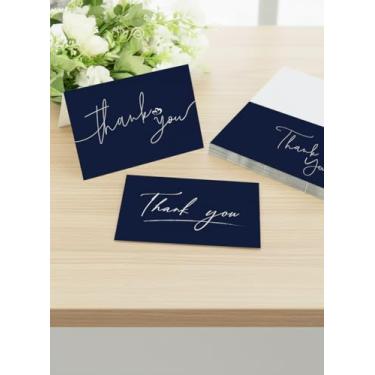 Imagem de 6 cartões de agradecimento azul-marinho com envelopes - design em branco simples, multicolorido