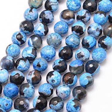 Imagem de KISSITTY 8 mm Deep Sky Blue Grade A Natural Fire Crackle Contas de Ágata Fios para Pulseiras, Brincos, Colares, Jóias, Pedras Preciosas, Espaçadores Redondos, Contas de Pedra de Cristal para Adultos