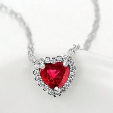 Imagem de 1 colar banhado a prata branca cercado por colar multicolorido em forma de coração para mulheres, uso diário, encontros, melhor presente de aniversário, joias finas presentes, Silver-red, Prata