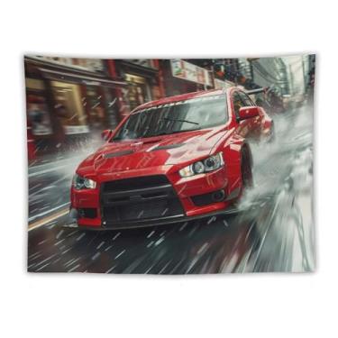 Imagem de HouLaiZhe Tapeçaria de carro Lancer Jdm carro esportes dia chuvoso pendurar na parede quarto decoração de casa tapeçarias estética piquenique decoração de parede arte de parede para dormitório sala de