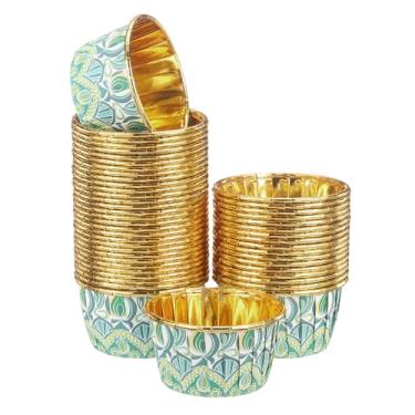 Imagem de HARFINGTON 100 forros para cupcake 100 peças, forros de cupcake de 100 ml, dourados, pequenos copos de panificação, estilo boêmio, para festa de aniversário, festival de casamento, verde claro