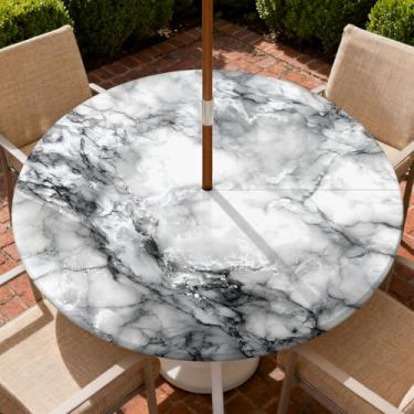 Imagem de COTAIL Toalha de mesa redonda para uso ao ar livre com zíper e orifício para guarda-chuva, toalha de mesa elástica à prova d'água a óleo, para pátio, piquenique, acampamento, jardim, serve para mesa