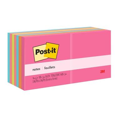 Imagem de Post-it Notas, 7,6 x 7,6 cm, 14 blocos, notas adesivas favoritas da América, coleção Poptimistic, cores brilhantes (ácido limão, água, goiaba, verde neon, rosa potente, laranja vital) reciclável (654