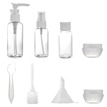 Imagem de LNWSZK Kit de garrafas de viagem: bomba de 80 ml, spray de 50 ml, frascos flip-cap de 30 ml, 2 frascos de creme de 10 ml, plástico, reutilizáveis, perfeitos para viagens e acampamento