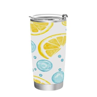 Imagem de Wassud Copo de Fatias e Bolhas de Limão com Tampa e Canudo Aço Inoxidável Parede Dupla Copo Isolado Copo de Viagem Caneca de Café para Bebidas Frias e Quentes 350 ml