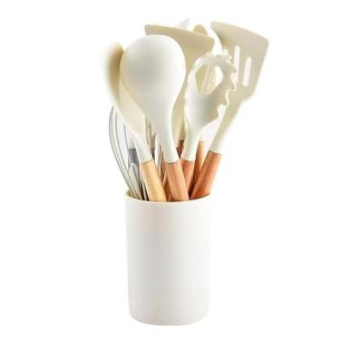 Imagem de Utensilios para Cozinha Conjunto 12 Peças - Espatula de Silicone e Colher de Silicone para Cozinha, Cabo de Madeira, Adaptável a Panelas Antiaderentes, Ideal para Uso Doméstico